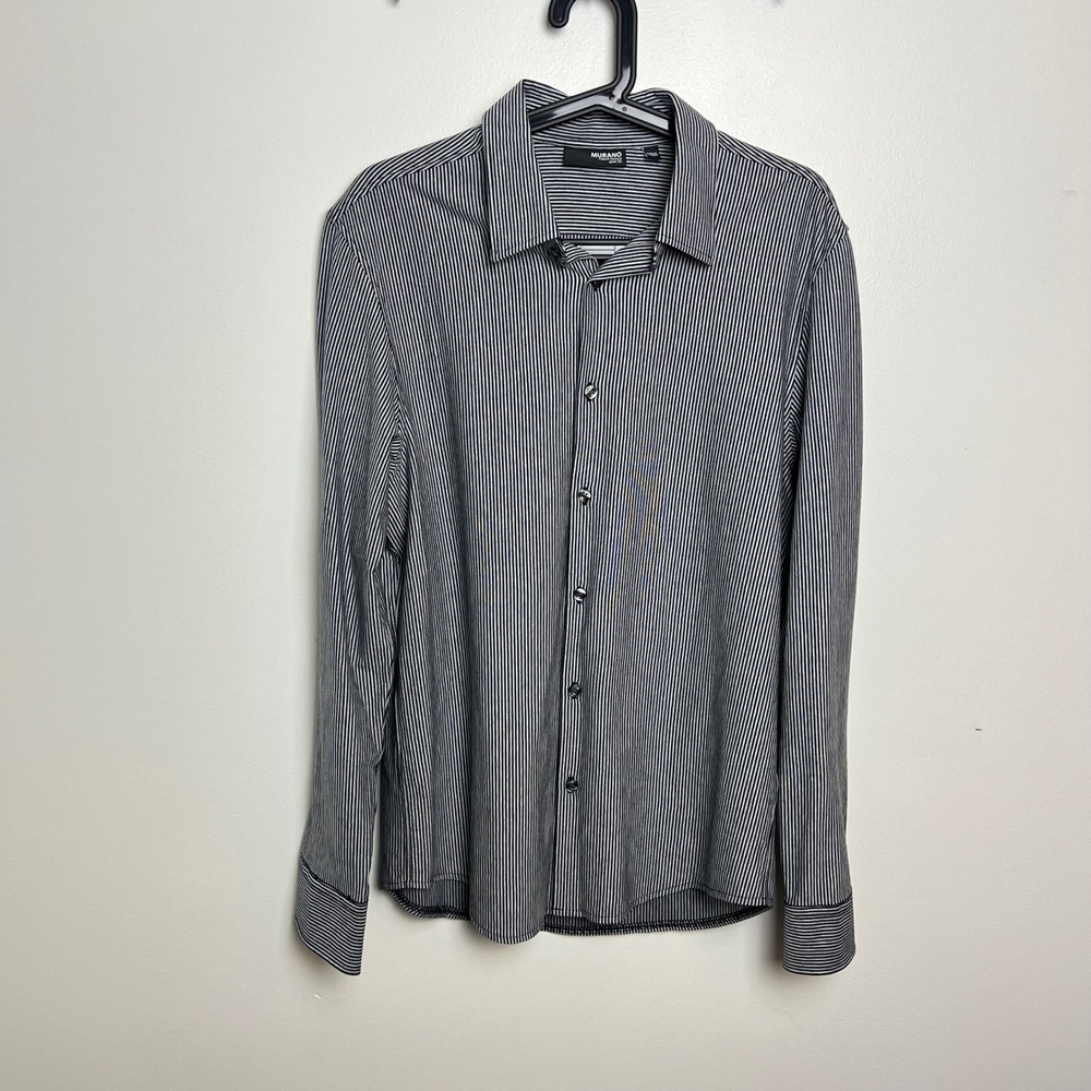 Murano Slim Fit Woman's Striped Collared Shirt Black & gray‎ Size L 100% Cotton